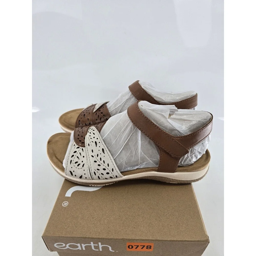 Earth Origins Sylo Sandals Womens 7 Brown Laser Cut Hook Loop Straps - New - Picture 5 of 9